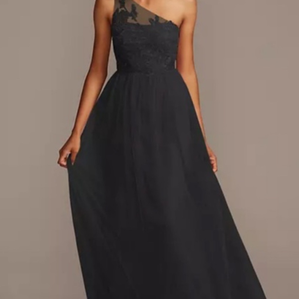 David’s Bridal Marine blue floor length dress